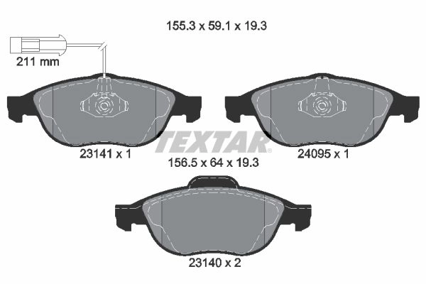 Тормозные колодки дисковые, комплект TEXTAR 23140 511146 23141 2314101 изображение 0