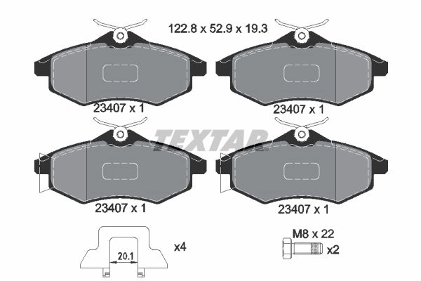 Тормозные колодки дисковые, комплект TEXTAR 23407 23407 193 1 5 511277 2340702