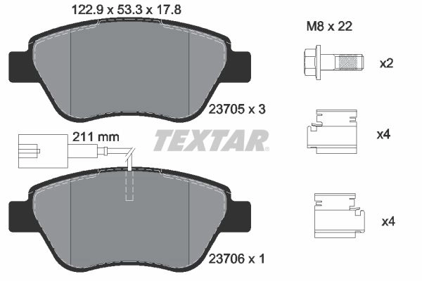 Тормозные колодки дисковые, комплект TEXTAR 23705 23705 178 1 5 epad 2370581 511438