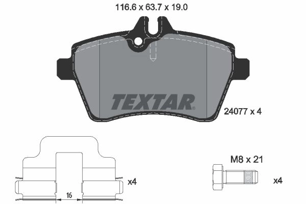 Тормозные колодки дисковые, комплект TEXTAR 24077 2407701 511652 24077 190 1 4