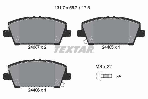 Тормозные колодки дисковые, комплект TEXTAR 511660 24087 2408701 24087 175 1 5