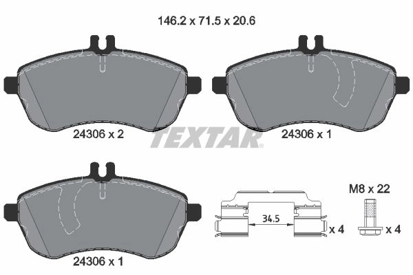 Тормозные колодки дисковые, комплект TEXTAR 24306 206 1 5 511772 2430603 24306 изображение 0