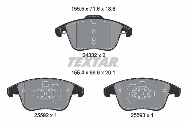 Тормозные колодки дисковые, комплект TEXTAR R EQMA 2433205 1425578214