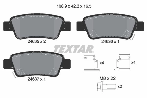 Тормозные колодки дисковые, комплект TEXTAR 511947 24635 165 1 5 2463501 24635