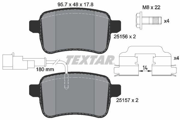 Тормозные колодки дисковые, комплект TEXTAR 25156 178 1 5 25156 512142 2515601 изображение 0