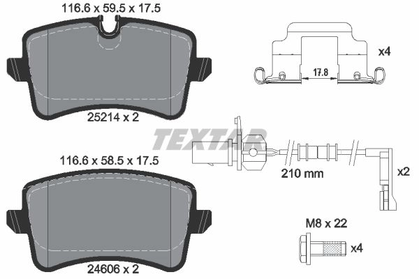Тормозные колодки дисковые, комплект TEXTAR 512172 24606 25214 2521402