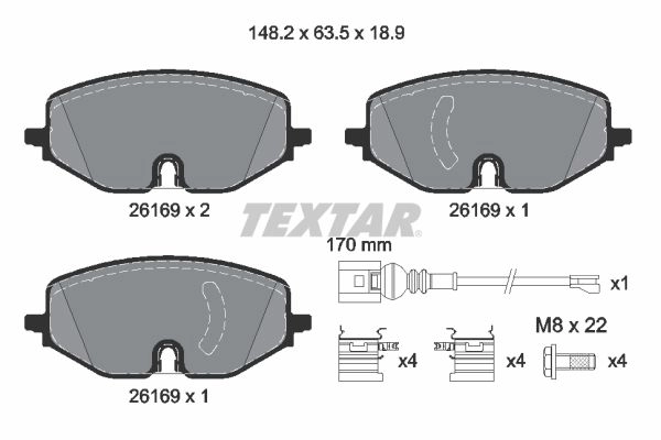 Тормозные колодки дисковые, комплект TEXTAR X61C 29 2616901 1437997951