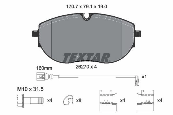 Тормозные колодки дисковые, комплект TEXTAR 2627001 04IW 26I 1439751009