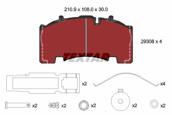 Тормозные колодки дисковые, комплект TEXTAR 29308 300 1 4 T3030 512503 2930801 29308 - Изображение 1