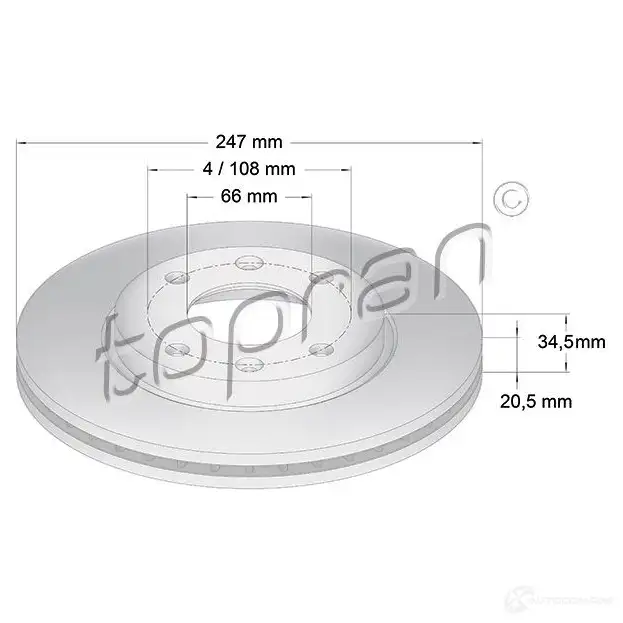 Тормозной диск TOPRAN U NW4QT 2448300 720240 изображение 0