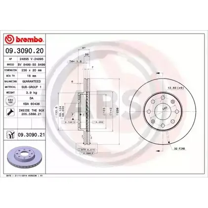 Тормозной диск A.B.S. D SBDR 1219628973 09.3090.21 UGLK9 изображение 0
