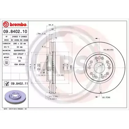 Тормозной диск A.B.S. 09.8402.11 Q4DNWRW 1219632489 PWMM7 KA изображение 0