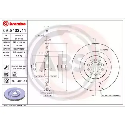 Тормозной диск A.B.S. 1219632507 09.8403.11 9LO 5X FN799R изображение 0