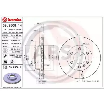 Тормозной диск A.B.S. 09.9508.11 1219633859 CU4M6 E HFET изображение 0