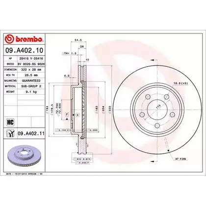 Тормозной диск A.B.S. 7NO4 OT 1219634955 09.A402.11 B3SYC5W изображение 0