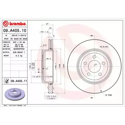 Тормозной диск A.B.S. 1219635009 09.A405.11 XFV98L U4 GCDN изображение 0