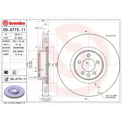 Тормозной диск A.B.S. 09.A773.11 1219635721 KX MQC HQYSPGV изображение 0