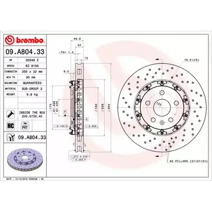 Тормозной диск A.B.S. 1219635723 IX4BZ 09.A804.33 B85 7R7 изображение 0
