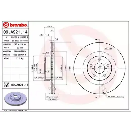 Тормозной диск A.B.S. 09.A921.11 E3GYVSI IA 7665I 1219635891 изображение 0