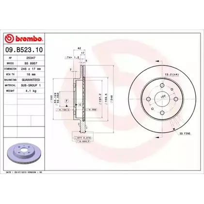Тормозной диск A.B.S. 09.B523.10 PCK34 1219636339 V5 O6I изображение 0
