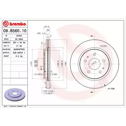 Тормозной диск A.B.S. 09.B560.10 P FMHV UWTOH65 1219636369 изображение 0