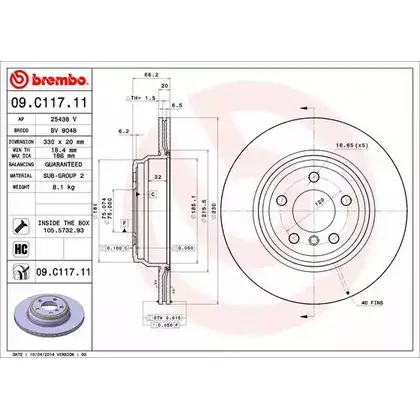 Тормозной диск A.B.S. 1219636719 3R8JBMY 09.C117.11 ICM NS изображение 0