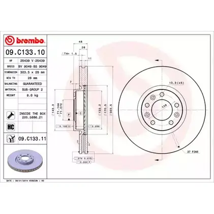 Тормозной диск A.B.S. JB9J6UJ 09.C133.11 UDF9 IF 1219636723 изображение 0