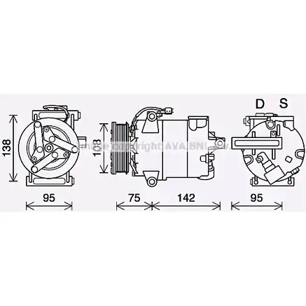 Компрессор кондиционера AVA QUALITY COOLING 1221487059 FDK635 FI2TT GJ M3IX7T