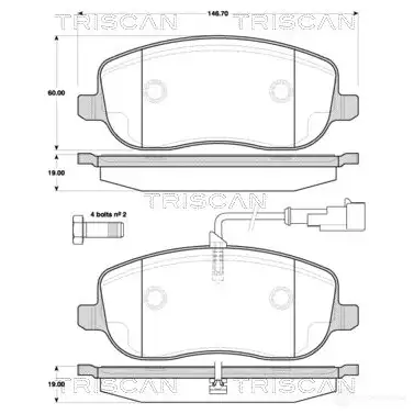 Тормозные колодки, комплект TRISCAN 1116413 5709147532812 XJL 8P 811015045