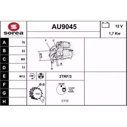 Стартер SNRA WFN63BD 1228694511 B9U OLEV AU9045 изображение 0