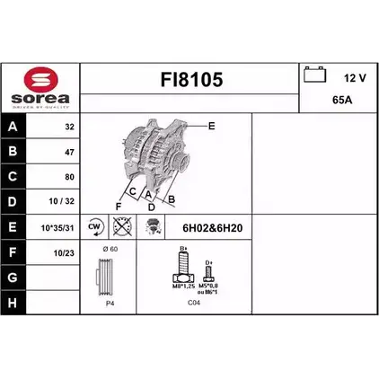 Генератор SNRA 1228700603 FI8105 FI8 105 6KYVHT изображение 0