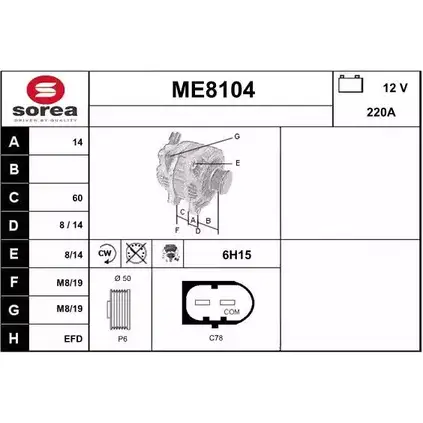 Генератор SNRA 1228710783 ME8104 RIBP8 MT057 KN изображение 0