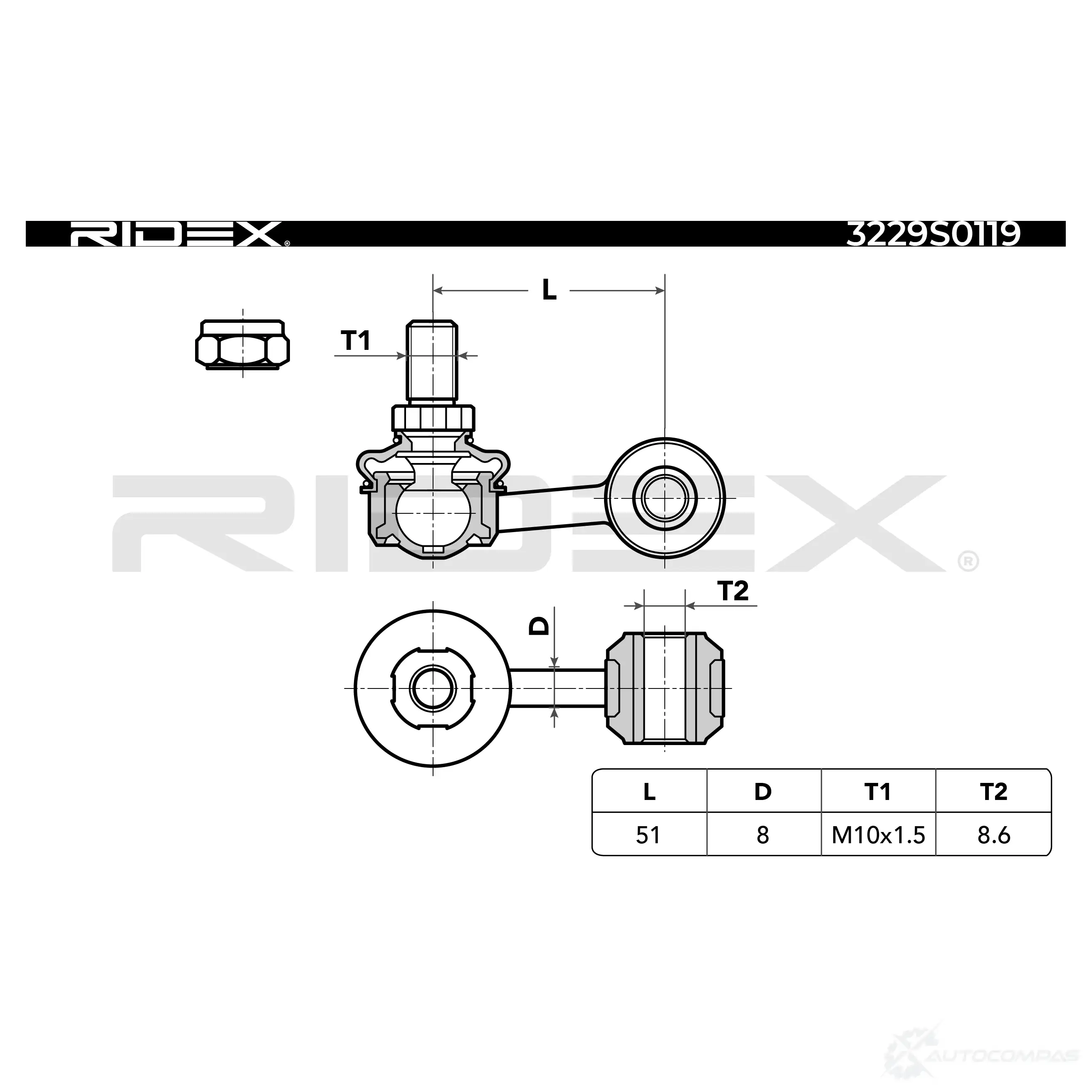 Стойка стабилизатора, тяга RIDEX XMV H1WG 1437678128 3229s0119 изображение 5