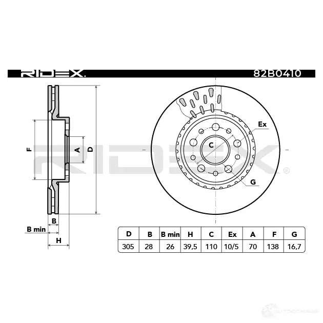 Тормозной диск RIDEX 82b0410 1437707629 F2I OOBU изображение 2
