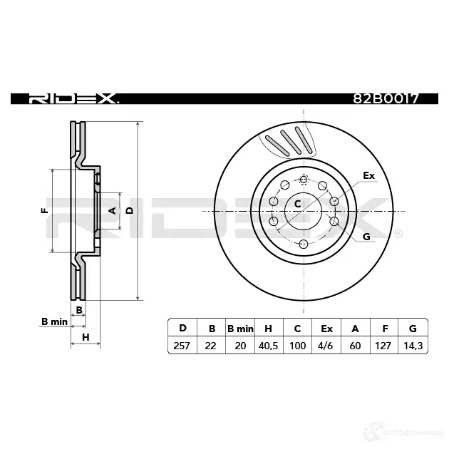 Тормозной диск RIDEX 1437707043 82b0017 6L JR1 изображение 5