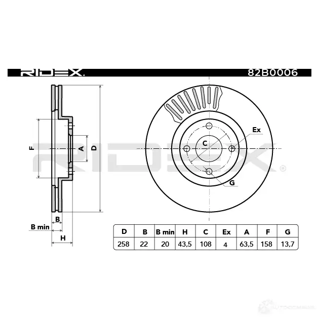 Тормозной диск RIDEX 1437708610 82b0006 HSQ3A3 H изображение 5