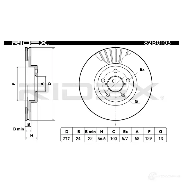 Тормозной диск RIDEX 82b0103 1437709352 9 1CQI6R изображение 3