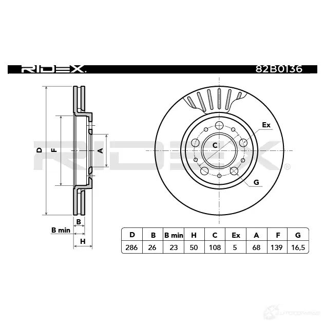 Тормозной диск RIDEX 1437711789 QTB8 8 82b0136 изображение 3