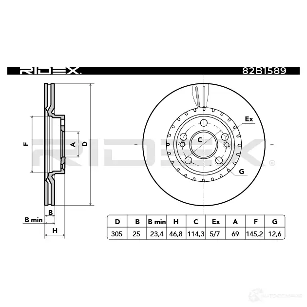 Тормозной диск RIDEX 1437707087 R1 PEC0 82b1589 изображение 3