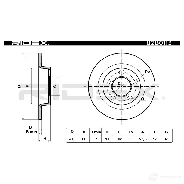 Тормозной диск RIDEX 82b0113 1437708615 QXVJD EV изображение 2