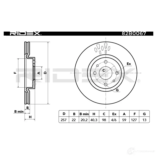 Тормозной диск RIDEX 1437709003 82b0067 4 UJCG изображение 2