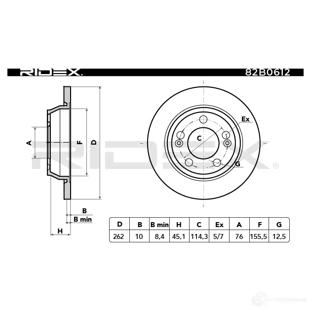 Тормозной диск RIDEX 82b0612 4T29 K4 1437708454 изображение 2