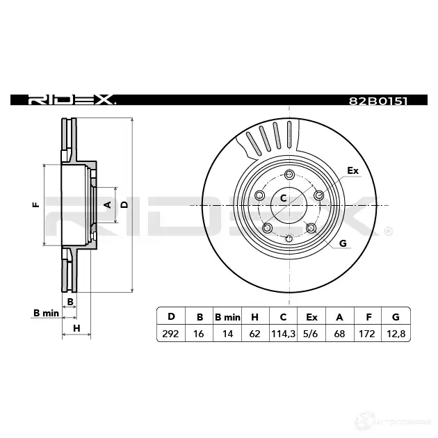 Тормозной диск RIDEX 1437710006 USB 92 82b0151 изображение 2