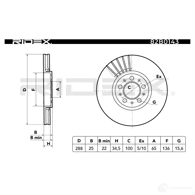 Тормозной диск RIDEX 82b0143 1437711087 T30U8J T изображение 4