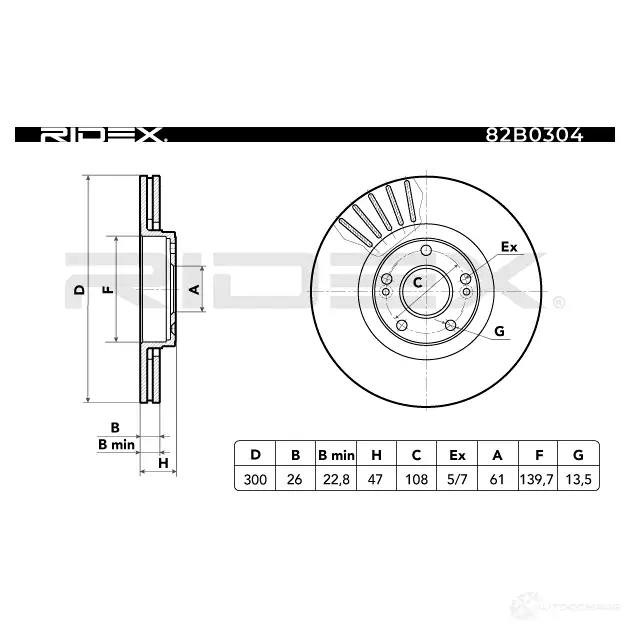 Тормозной диск RIDEX 82b0304 K5CK7Y O 1437711171 изображение 4