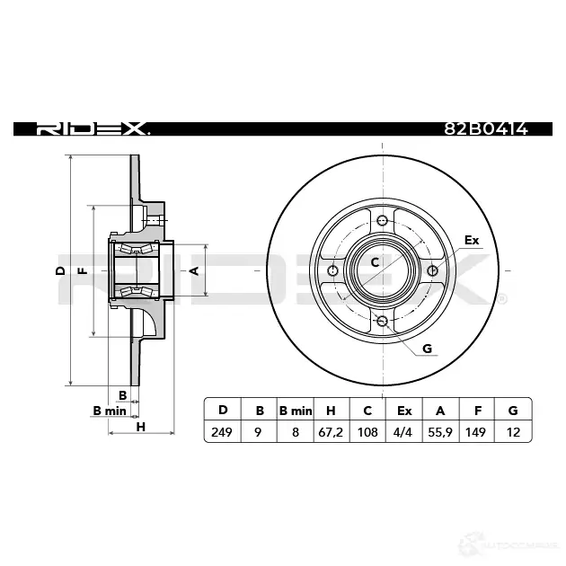 Тормозной диск RIDEX 82b0414 91S9 UFX 1437706282 изображение 4