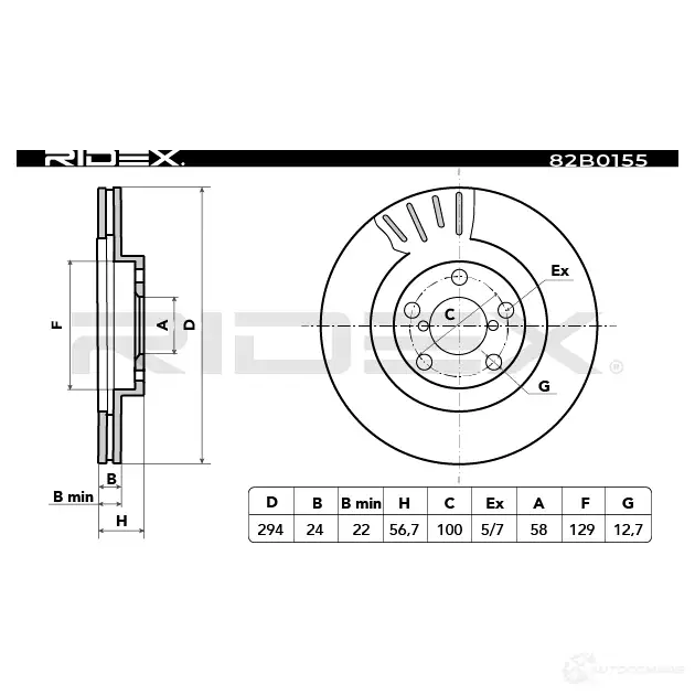 Тормозной диск RIDEX 1437708119 82b0155 DYJA M изображение 6