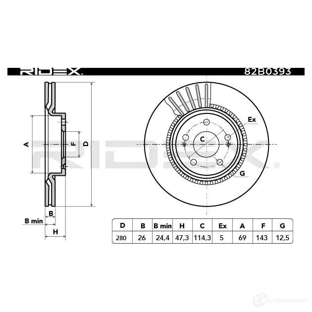 Тормозной диск RIDEX 1437710597 05 VWBK 82b0393 изображение 5