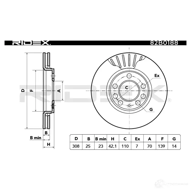 Тормозной диск RIDEX T81G91 Y 82b0188 1437711343 изображение 5