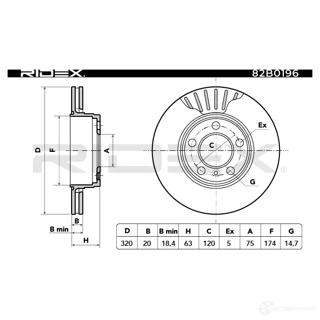 Тормозной диск RIDEX 82b0196 AT 6ZVB 1437711801 изображение 2